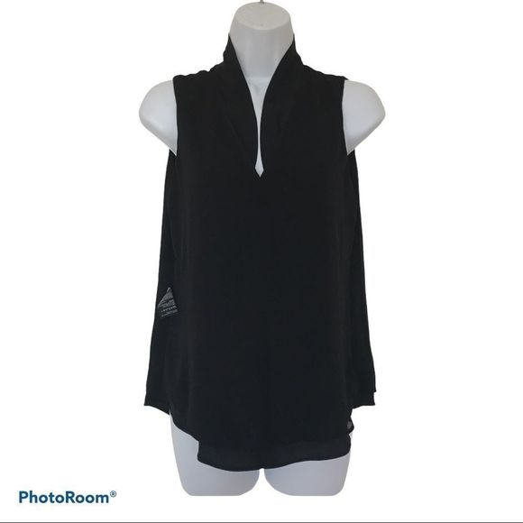 WHBM Women’s Silk Feel Single Ruffle Sleeveless Career Evening Blouse Sz XS NEW - Picture 4 of 9